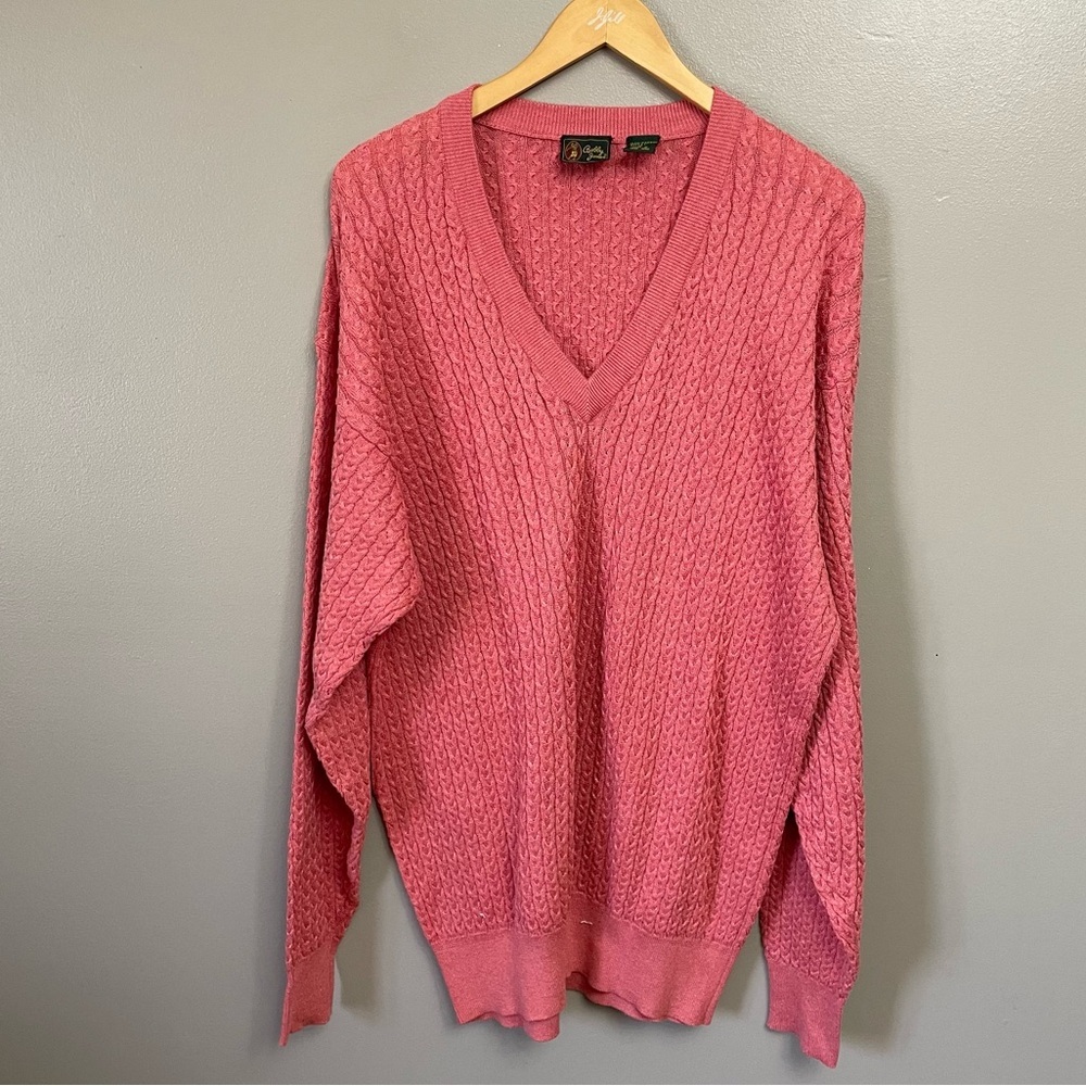 Bobby Jones Size L 100% Cotton Men's cable V neck knit golf sweater